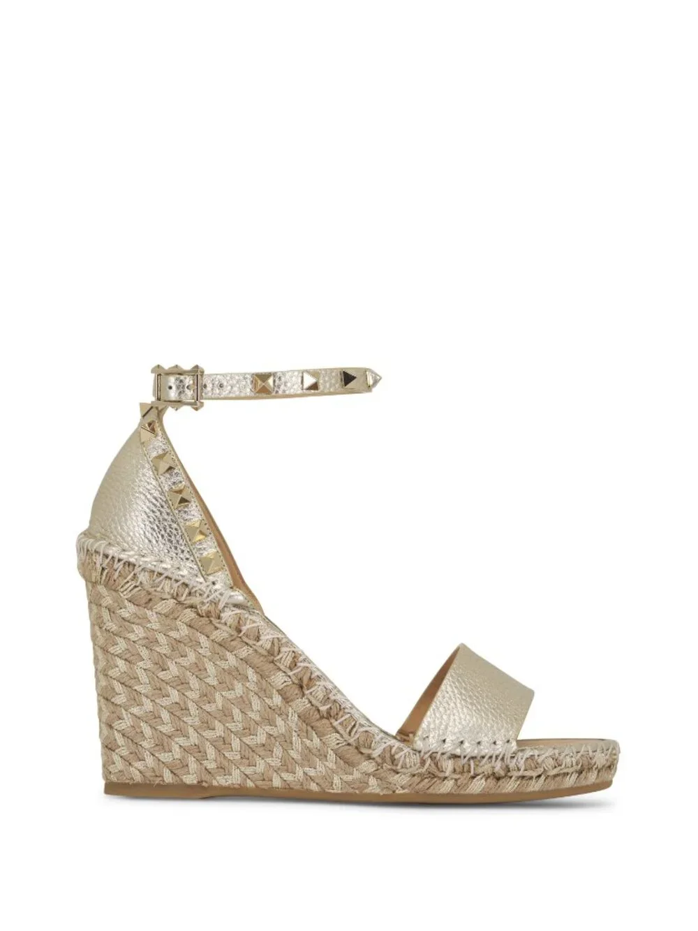 NIB Valentino Garavani Platino Rockstud Wedge Espadrille Sandals, 105mm, Size 37